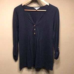 LILLY PULITZER Small Navy blue pima cotton 3/4 sleeve tee with gold accents